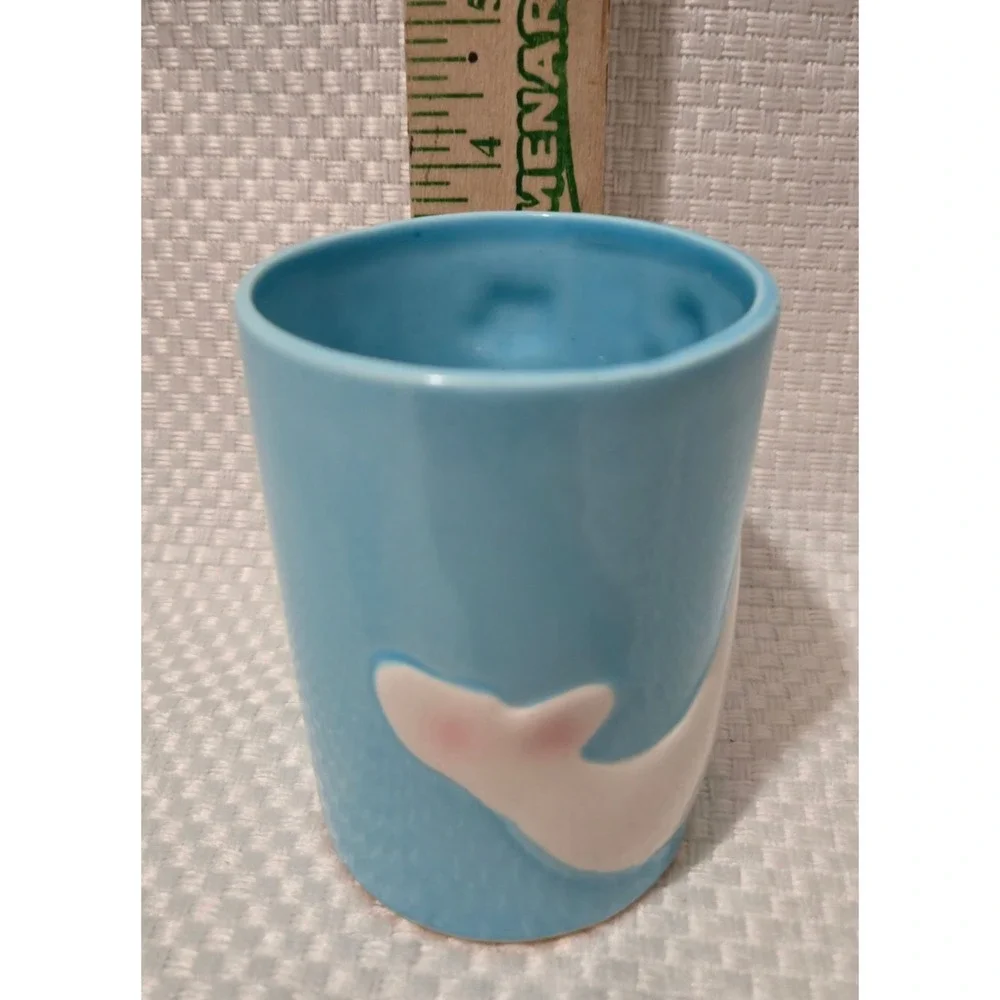 Penguin & Whale Ceramic Tumbler/Toothbrush Holder With 3D Design Blue & White